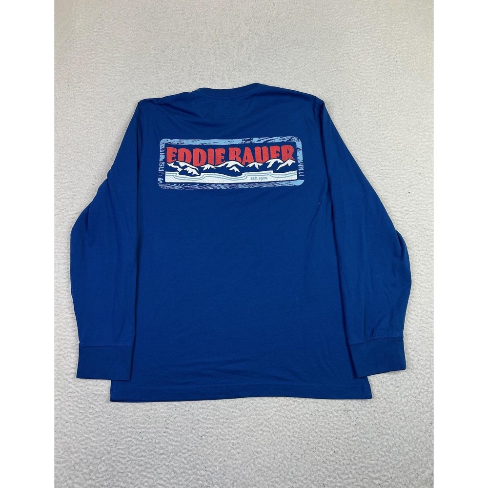 Eddie Bauer Shirt Mens Small Blue Long Sleeve Ski Graphic Cotton Blend